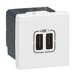Legrand 077592 Mosaic Çift USB Şarj Prizi, Type-A + Type C 5V 3A 15W Beyaz 