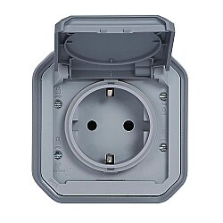 Legrand 069730L Plexo New Sıva Üstü Priz, Gri IP55 IK07 (Kapaklı, Schuko)